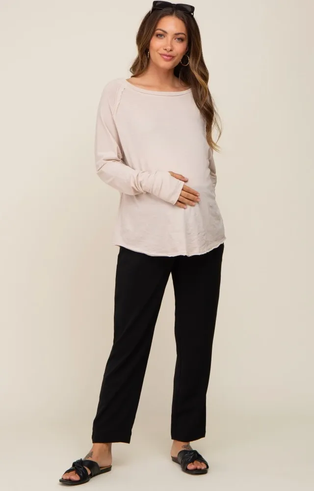 Beige Exposed Seam Long Sleeve Maternity Top