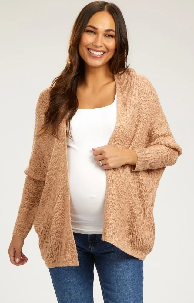 Beige Knit Dolman Sleeve Maternity Cardigan