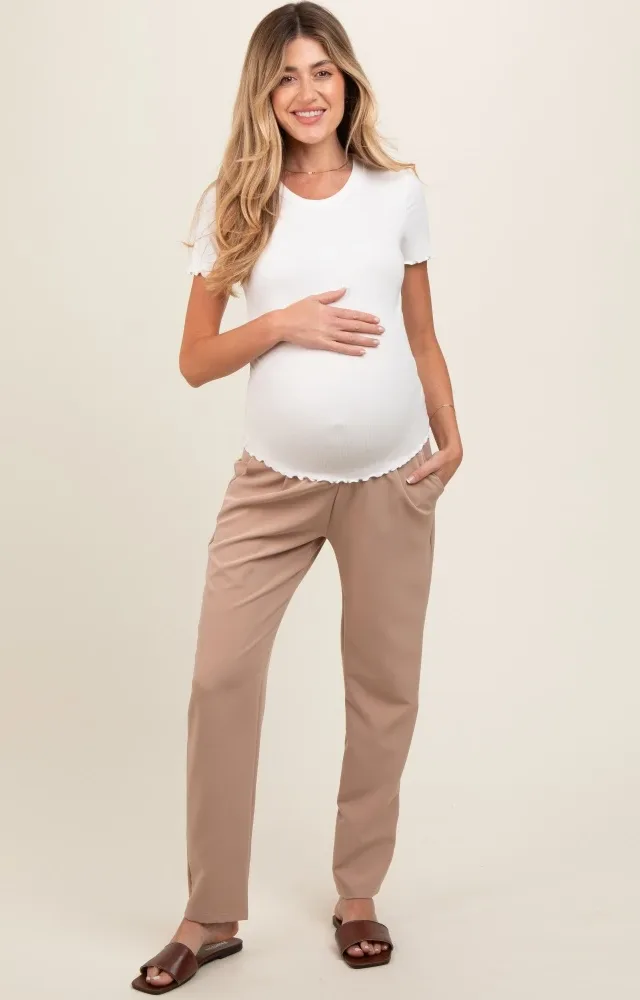 Beige Pleated Relax Fit Maternity Pants