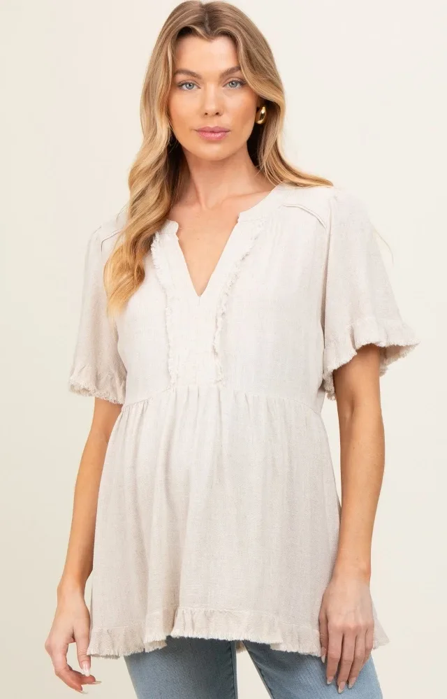 Beige Short Sleeve Maternity Top