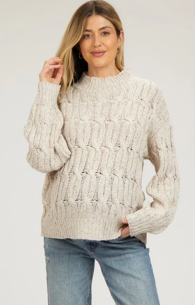 Beige Speckled Knit Maternity Sweater