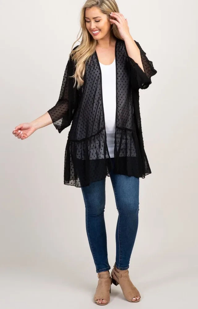 Black 3/4 Sleeve Chiffon Maternity Cover Up