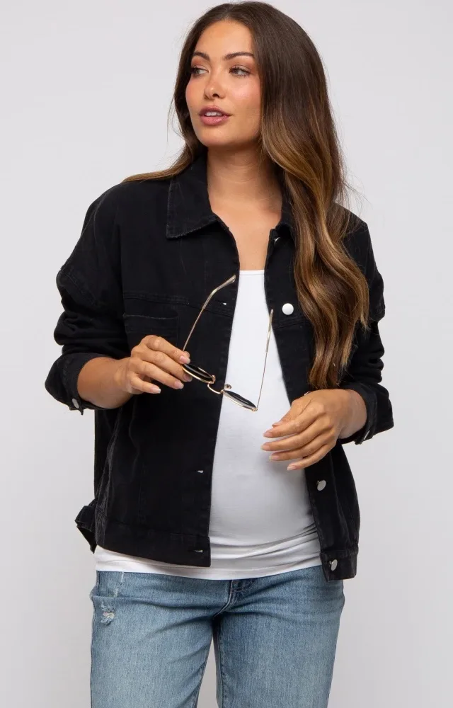 Black Basic Maternity Denim Jacket