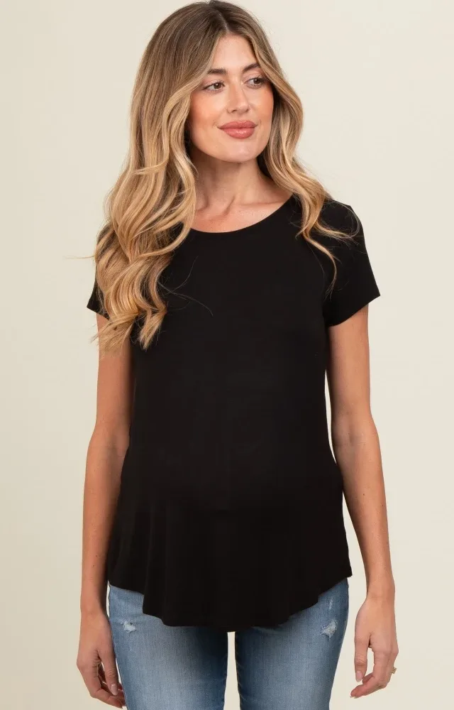 Black Basic Short Sleeve Maternity Top