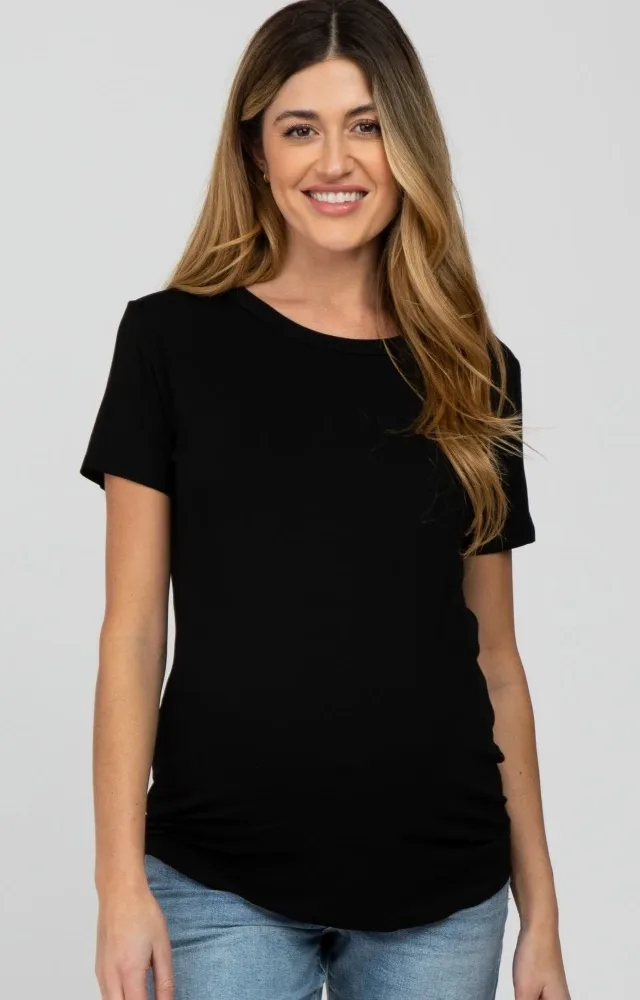 Black Basic Short Sleeve Maternity Top