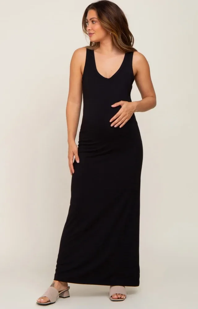 Black Basic Sleeveless Maternity Maxi Dress