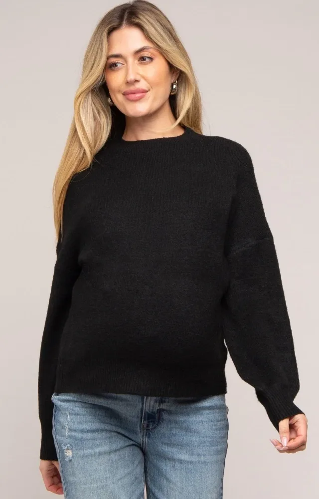 Black Bubble Sleeve Maternity Sweater