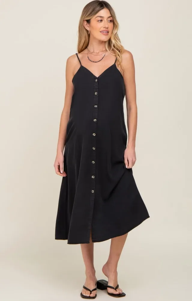 Black Button Down Maternity Midi Tank Dress