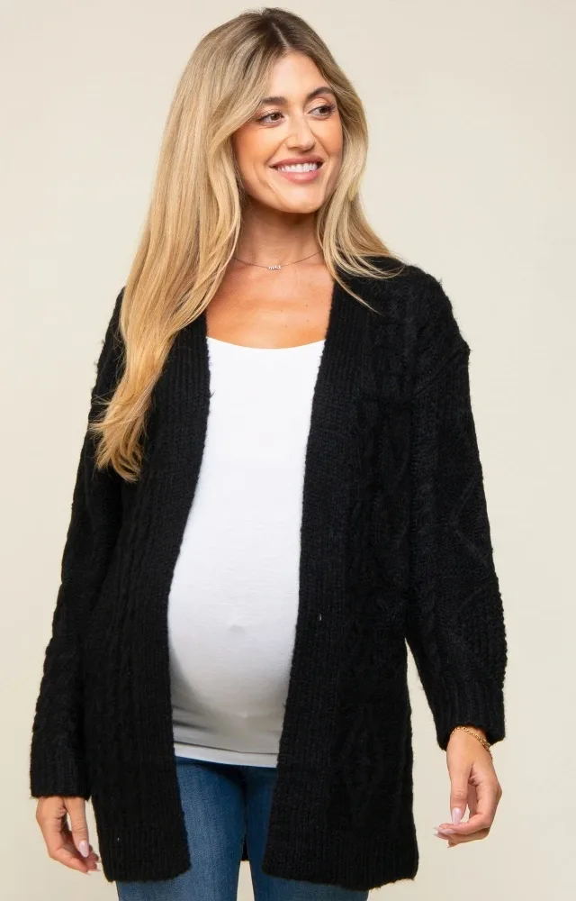 Black Cable Knit Maternity Cardigan