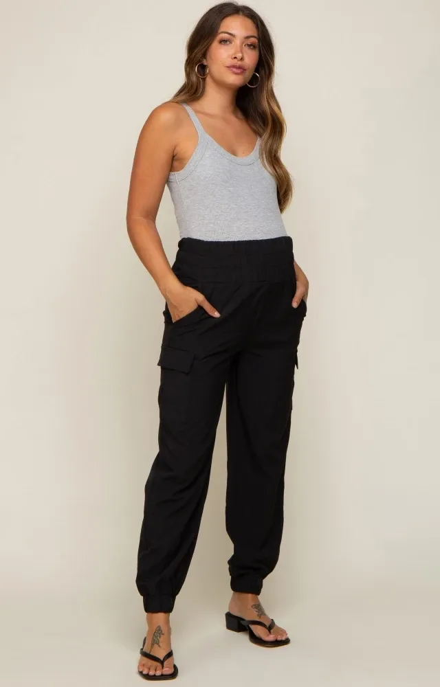 Black Cargo Pocket Maternity Joggers