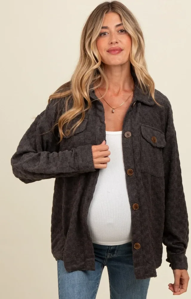 Black Checker Plaid Button Down Maternity Shirt