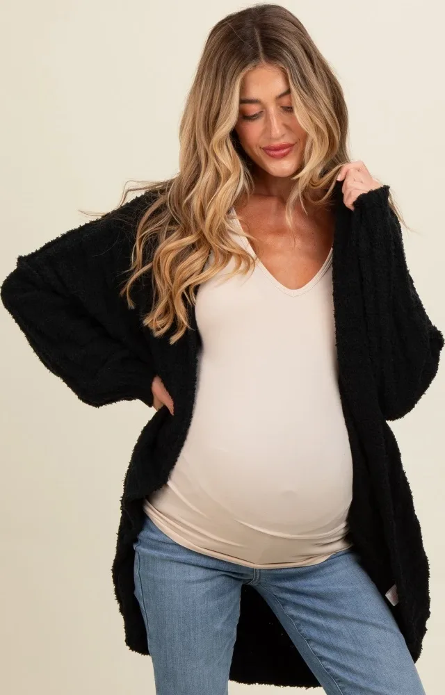 Black Chunky Knit Dolman Maternity Cardigan