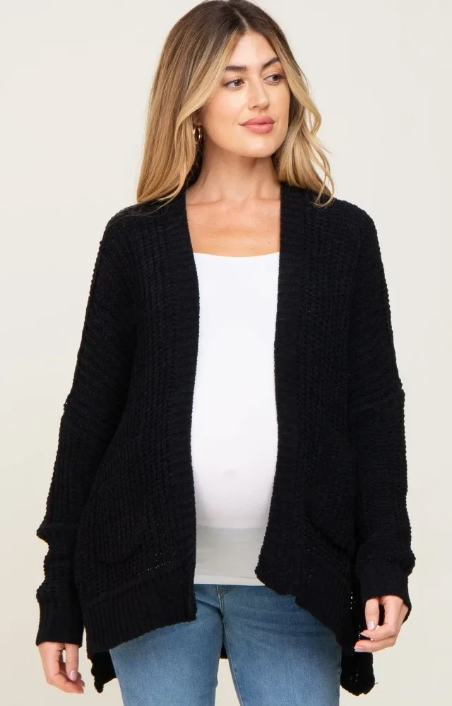 Black Chunky Knit Oversized Maternity Cardigan