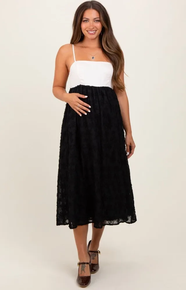 Black Colorblock Lace Maternity Maxi Dress