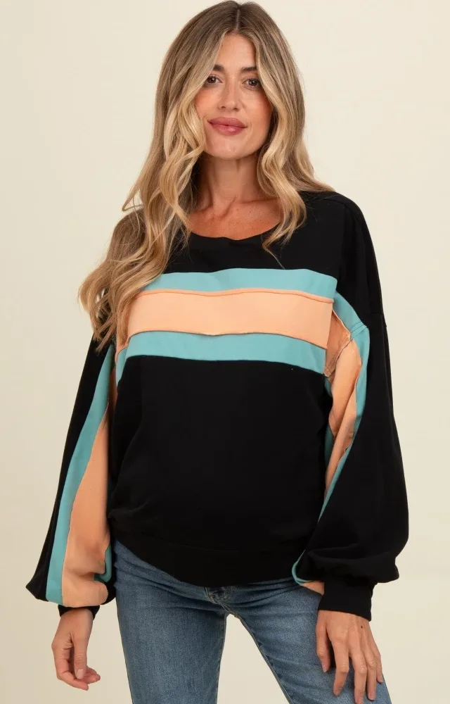 Black Colorblock Maternity Pullover Top