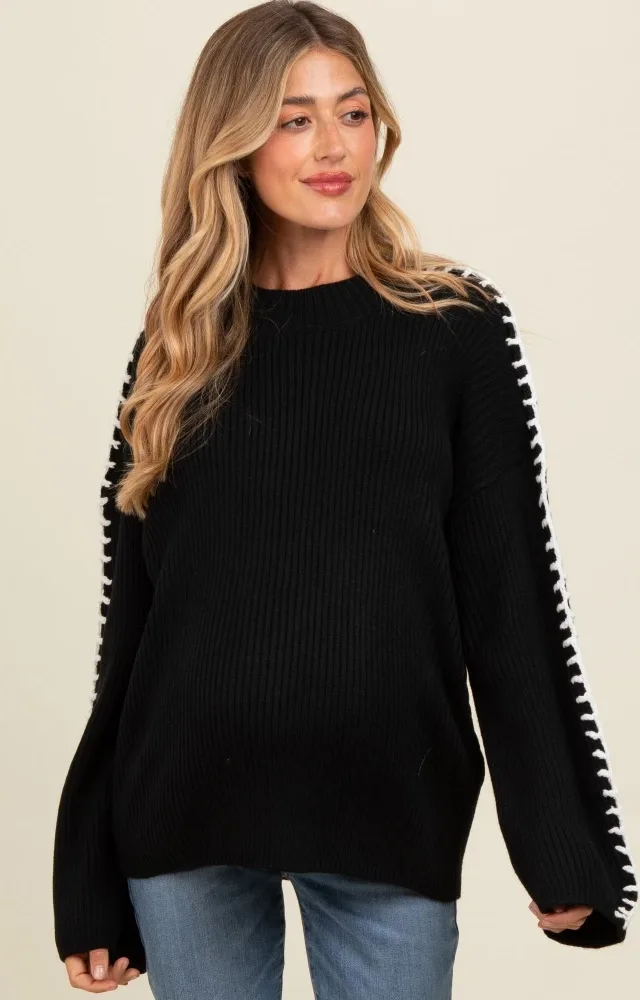 Black Contrast Stitch Maternity Sweater