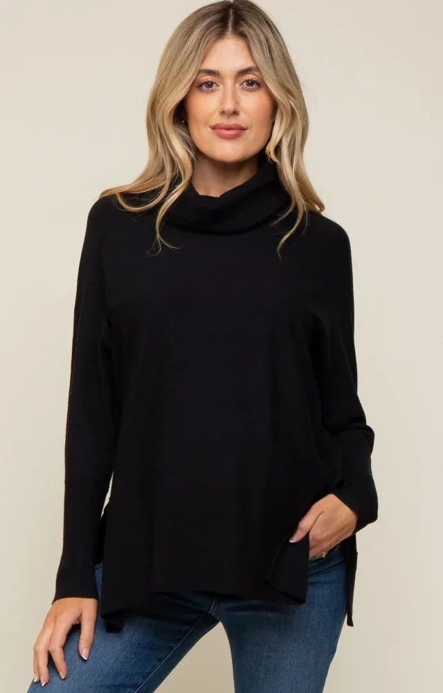 Black Cowl Neck Dolman Sleeve Maternity Sweater