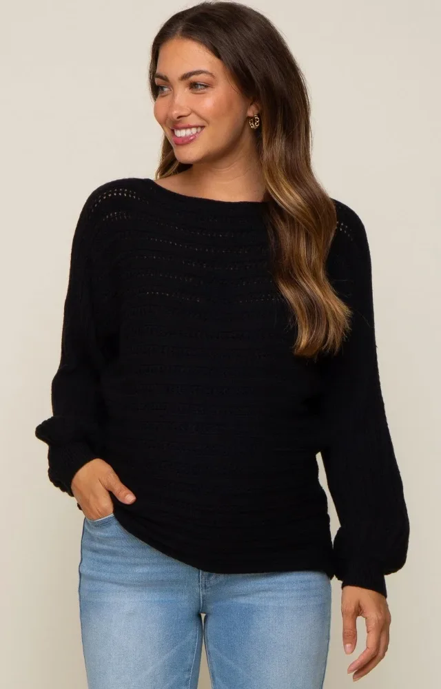 Black Crochet Dolman Sleeve Maternity Sweater