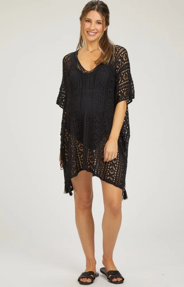 Black Crochet Knit Maternity Swim Cover Up