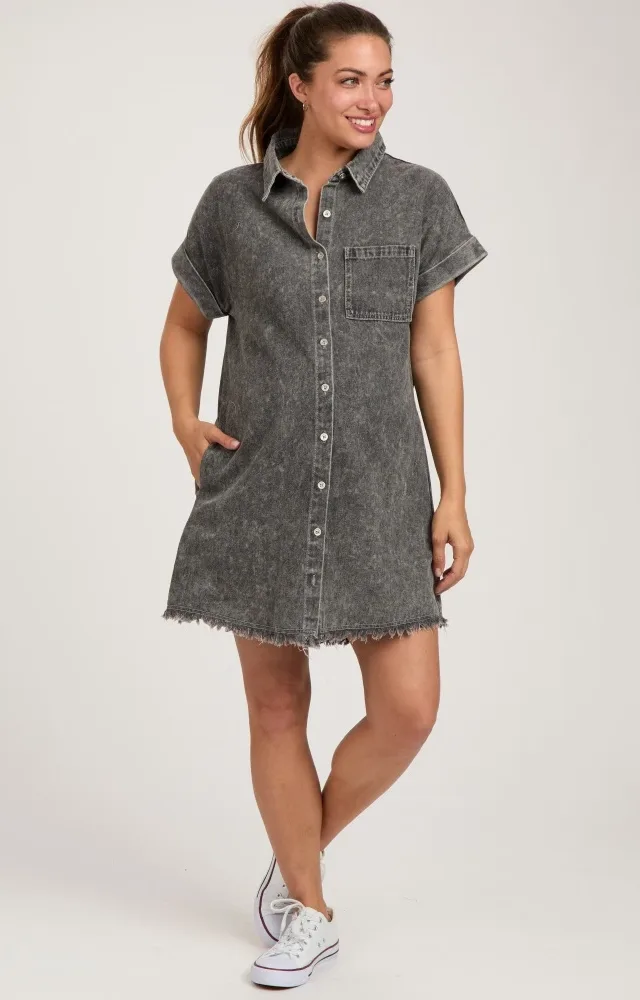 Black Denim Button Up Maternity Dress