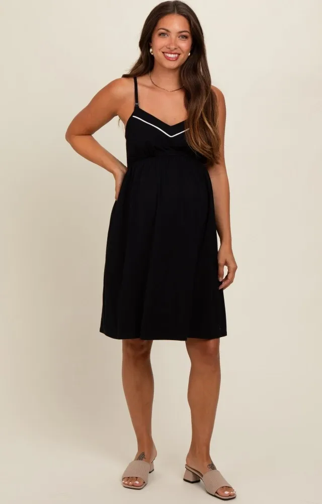 Black Drop Front Maternity Nursing Dress