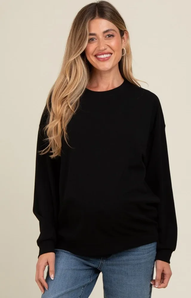 Black Drop Shoulder Maternity Sweatshirt