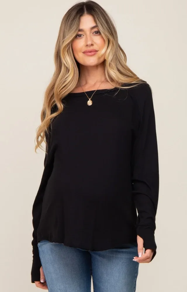 Black Exposed Seam Long Sleeve Maternity Top