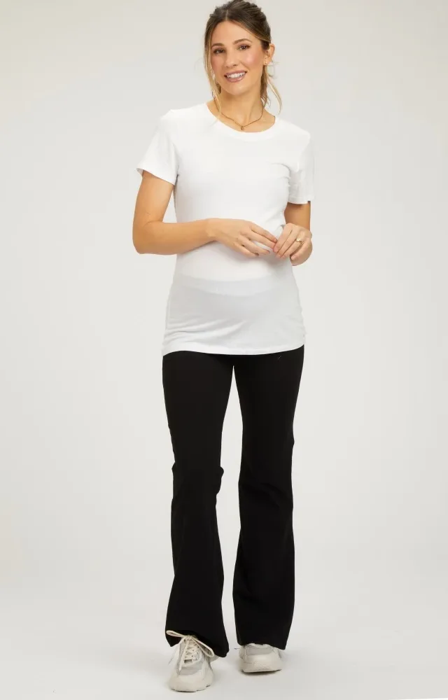 Black Flare Leg Fold Over Maternity Leggings