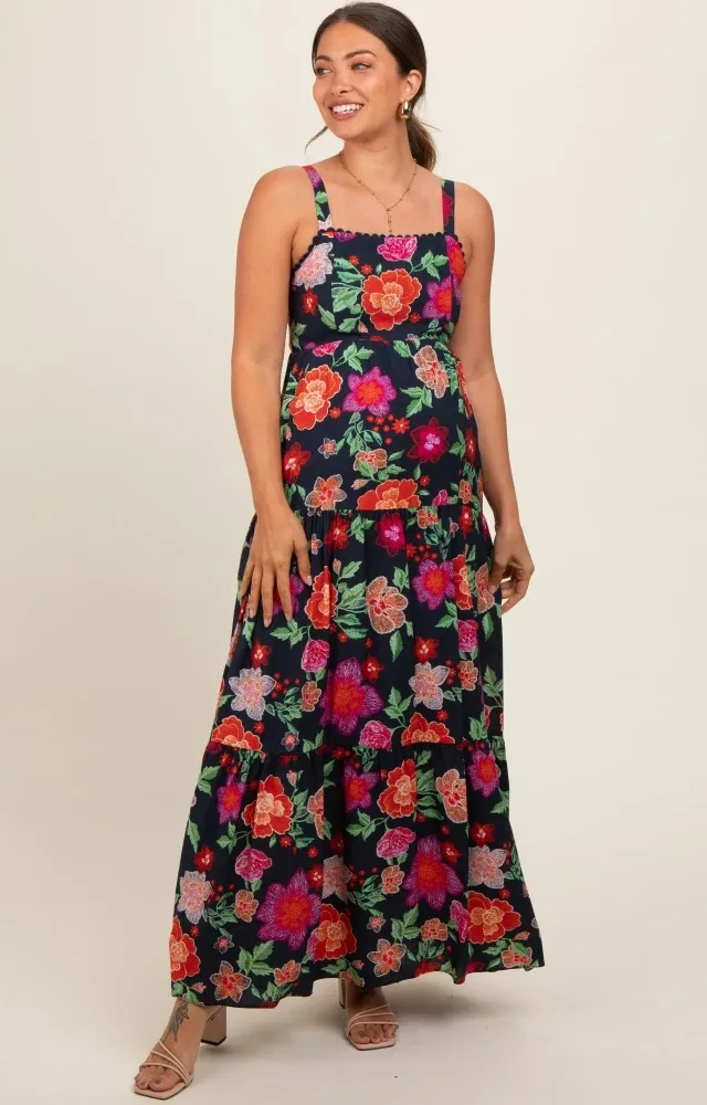 Black Floral Maternity Maxi Dress