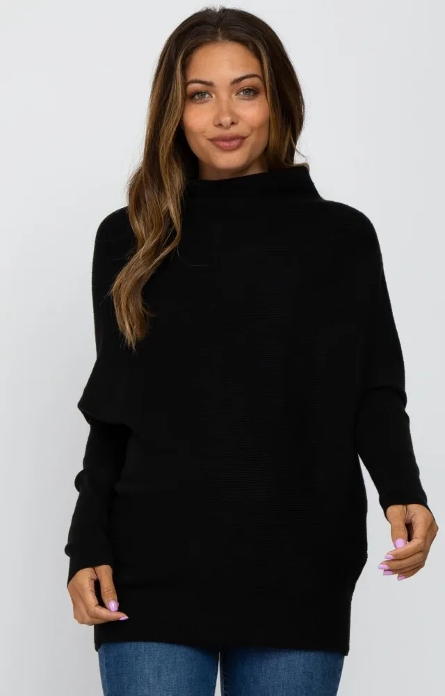 Black Funnel Neck Maternity Sweater