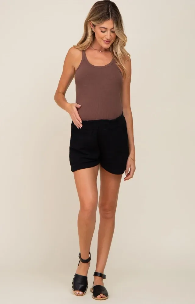 Black Gauze Double Layered Maternity Shorts