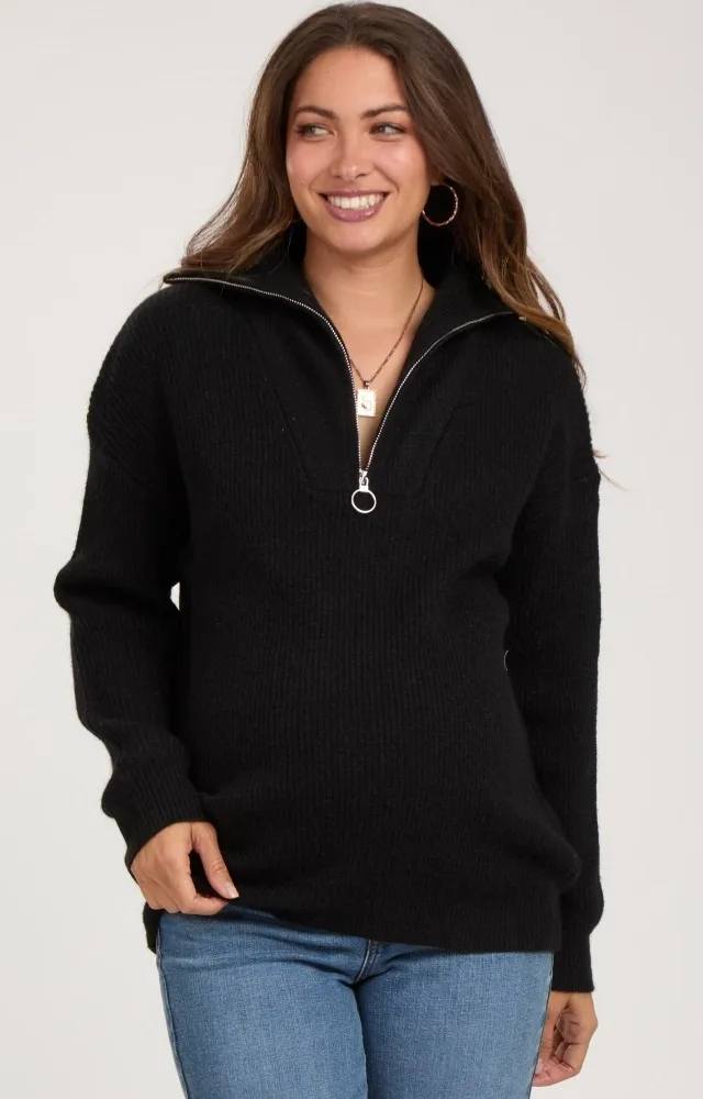 Black Half Zip Maternity Sweater