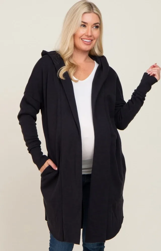 Black Hooded Long Maternity Cardigan