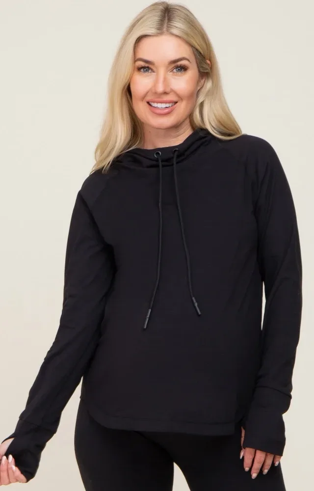 Black Hooded Long Sleeve Maternity Active Top