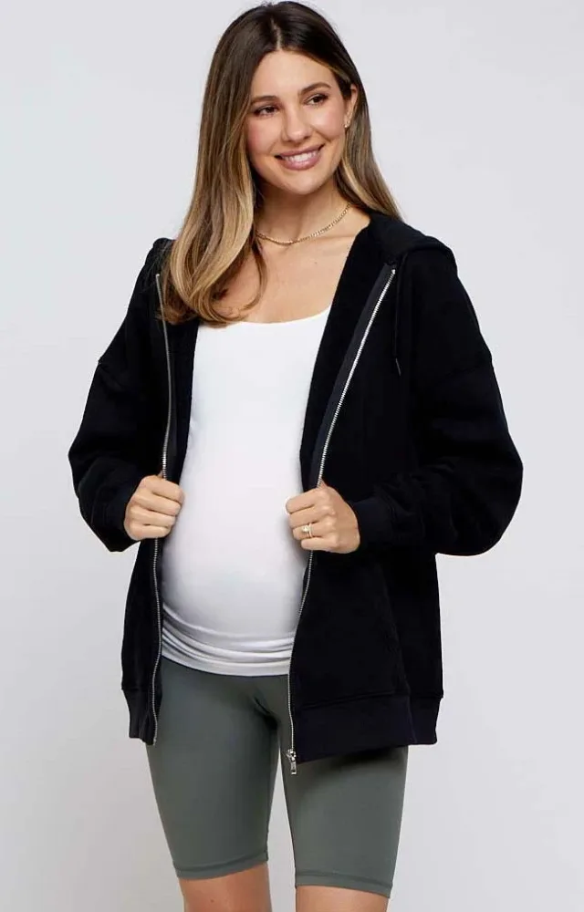 Black Hooded Maternity Jacket