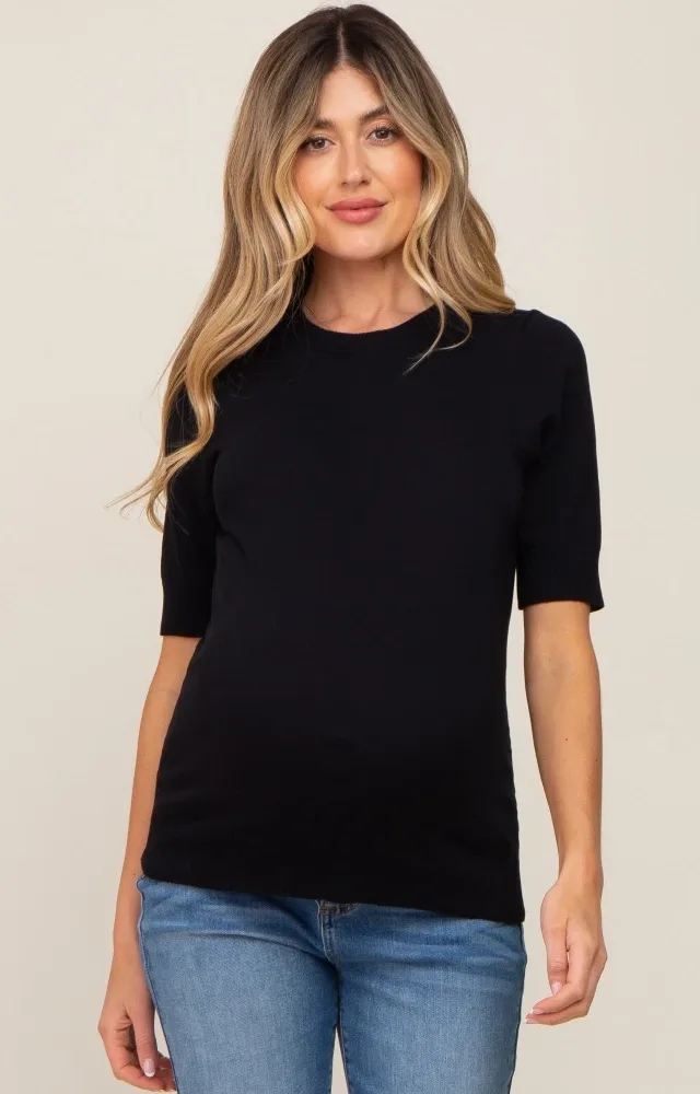 Black Knit Fitted Maternity Blouse