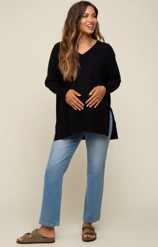 Black Knit Long Dolman Sleeve Maternity Top