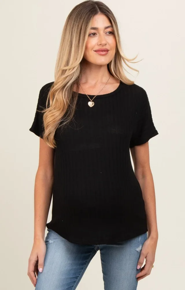 Black Knit Maternity Short Sleeve Top