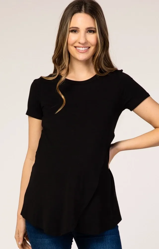 Black Layered Wrap Maternity Nursing Top