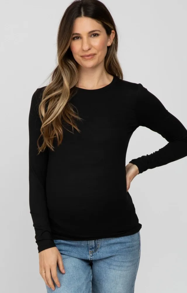 Black Long Sleeve Basic Maternity Top