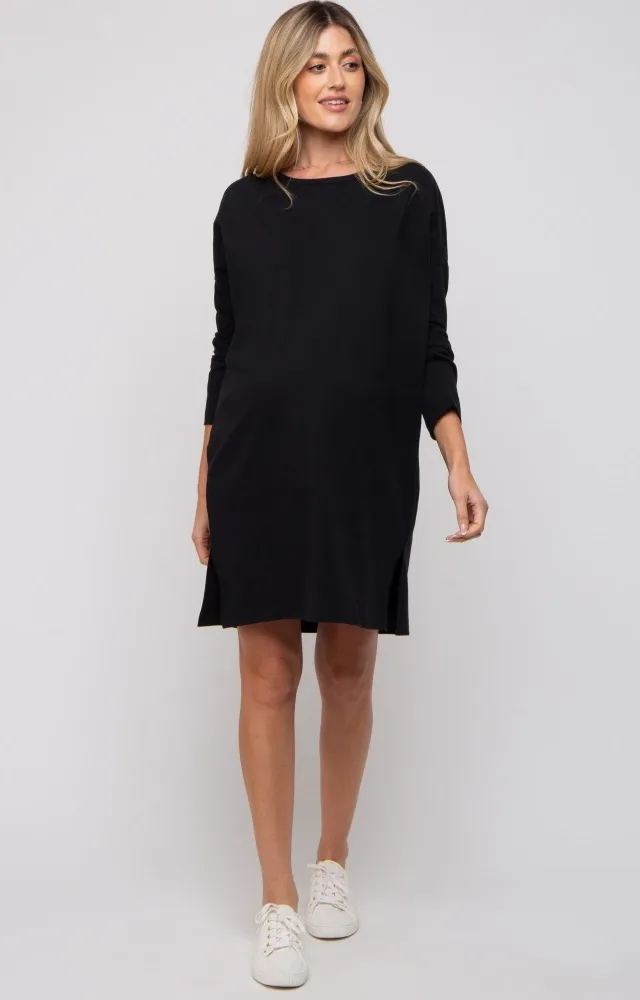 Black Long Sleeve Maternity Shirt Dress