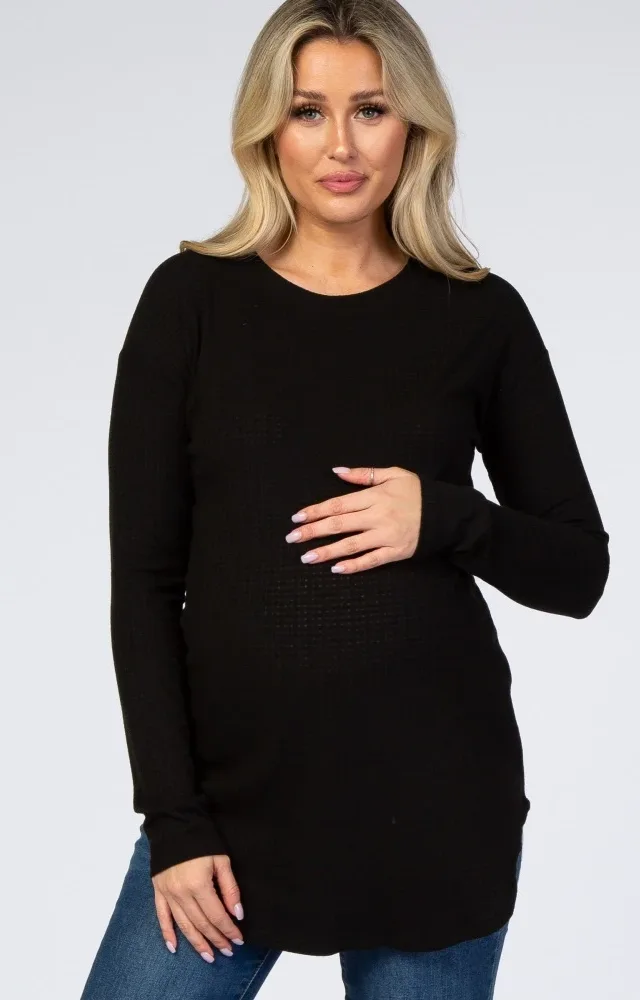 Black Long Sleeve Textured Maternity Top