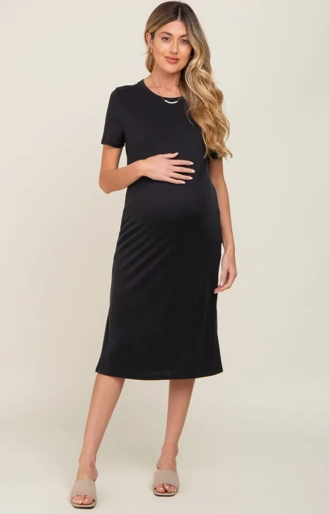 Black Midi T-Shirt Maternity Dress