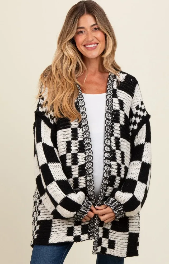 Black Mixed Check Pattern Chunky Maternity Cardigan