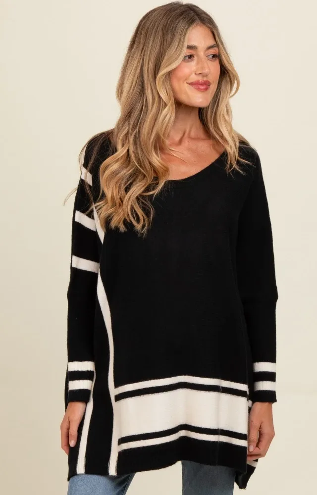 Black Mixed Stripe Dolman Sleeve Maternity Sweater