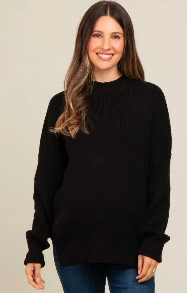 Black Mock Neck Basic Maternity Sweater