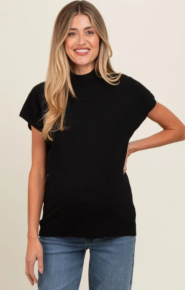 Black Mock Neck Knit Maternity Top