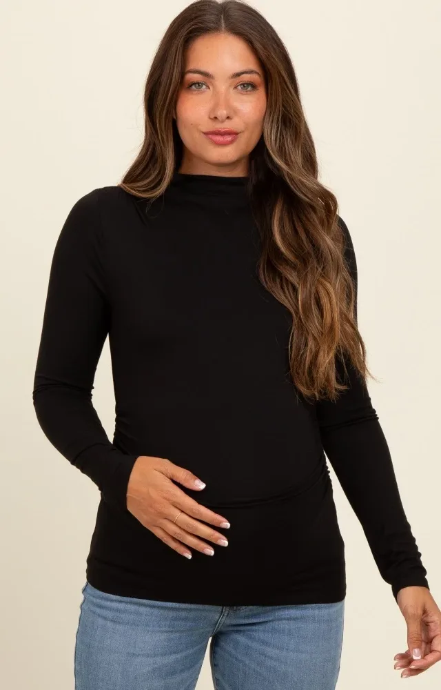 Black Mock Neck Long Sleeve Maternity Top