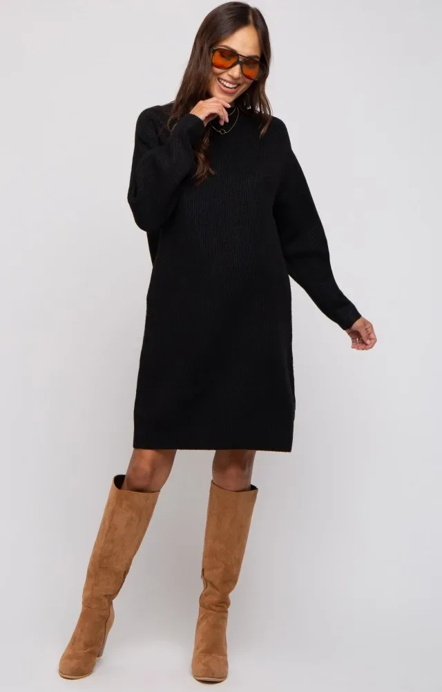 Black Mock Neck Maternity Sweater Dress