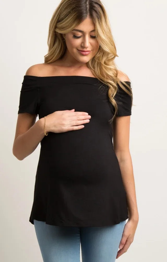 Black Off Shoulder Maternity Top